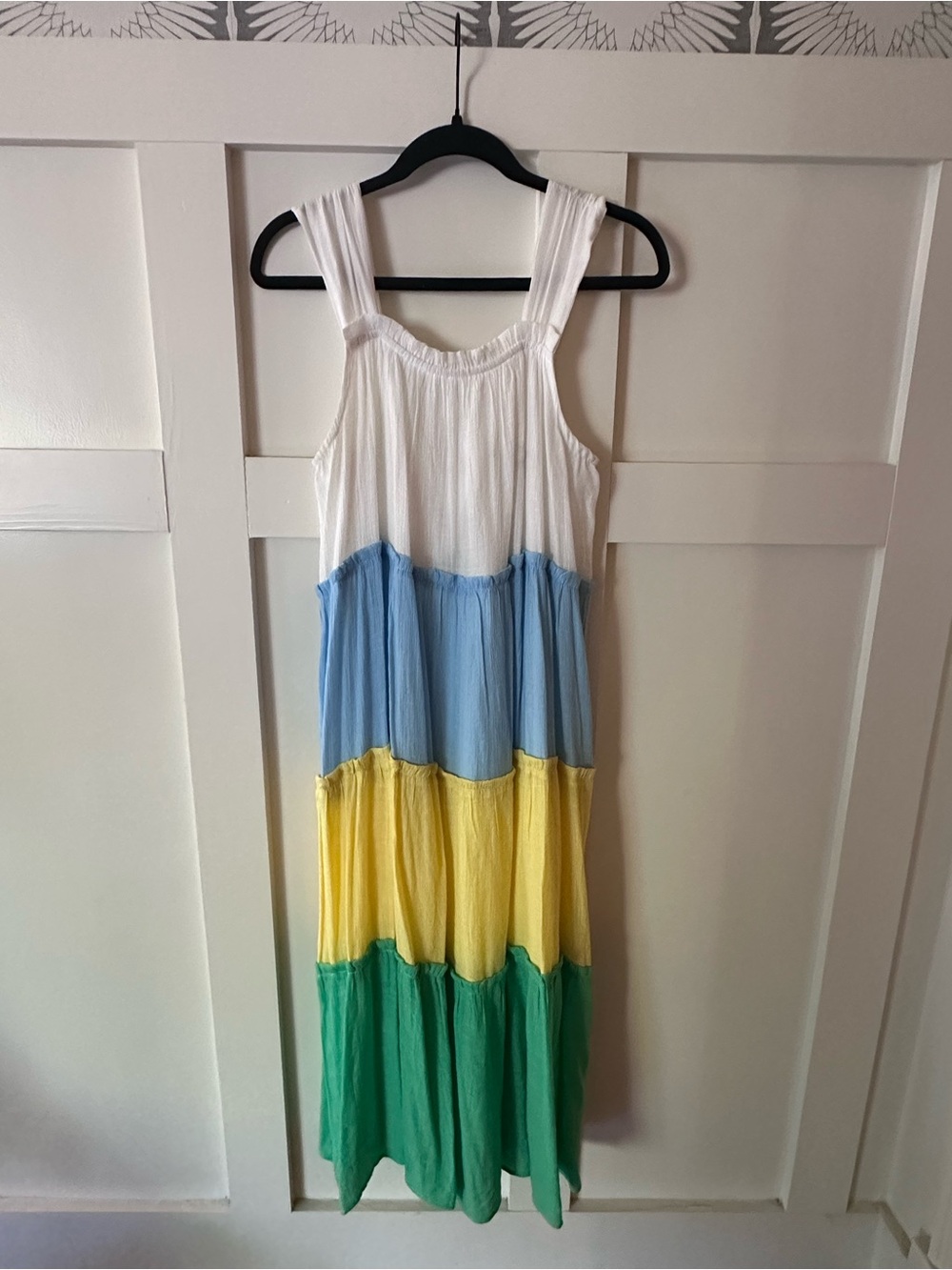 Blu Pepper Tiered Maxi Dress in White, Blue, Yellow & Green